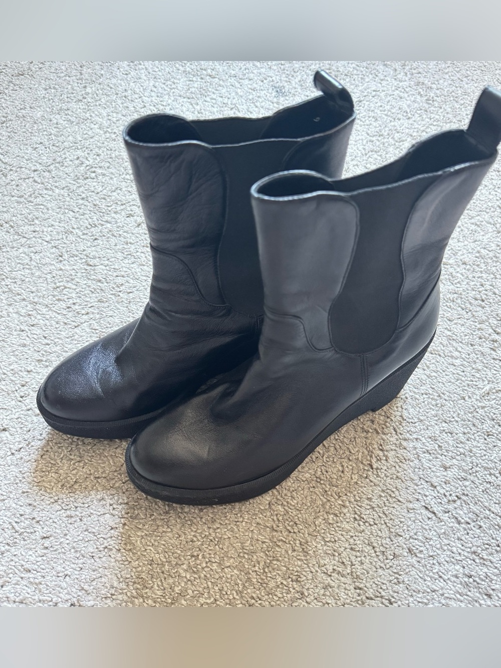 Robert Clergerie Paris Black Leather Wedge Platform Chelsea Boots Womens
